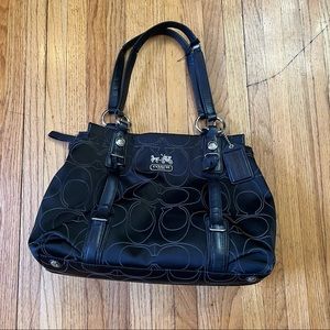 Coach Black Mia Signature Outline C Carryall Satchel Handbag Purse 15402.